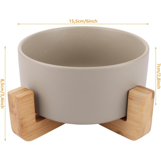 YAYODS Cat Feeding Bowl 850 ml - Dog Bowl Height with Bamboo Base - Ceramic Bowl Dog Bowl - Dishwasher Safe for Cats and Dogs (Grey) YAYODS Cat Feeding Bowl 850 ml - Dog Bowl Height with Bamboo Base - Ceramic Bowl Dog Bowl - Dishwasher Safe for Cats and Dogs (Grey)