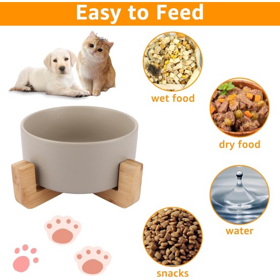 YAYODS Cat Feeding Bowl 850 ml - Dog Bowl Height with Bamboo Base - Ceramic Bowl Dog Bowl - Dishwasher Safe for Cats and Dogs (Grey) YAYODS Cat Feeding Bowl 850 ml - Dog Bowl Height with Bamboo Base - Ceramic Bowl Dog Bowl - Dishwasher Safe for Cats and Dogs (Grey)