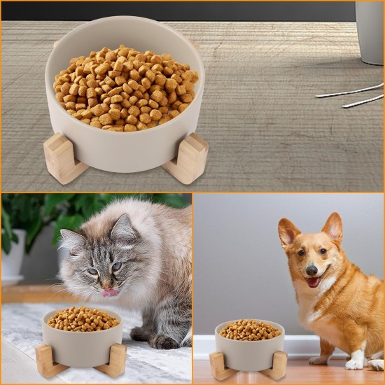 YAYODS Cat Feeding Bowl 850 ml - Dog Bowl Height with Bamboo Base - Ceramic Bowl Dog Bowl - Dishwasher Safe for Cats and Dogs (Grey) YAYODS Cat Feeding Bowl 850 ml - Dog Bowl Height with Bamboo Base - Ceramic Bowl Dog Bowl - Dishwasher Safe for Cats and Dogs (Grey)