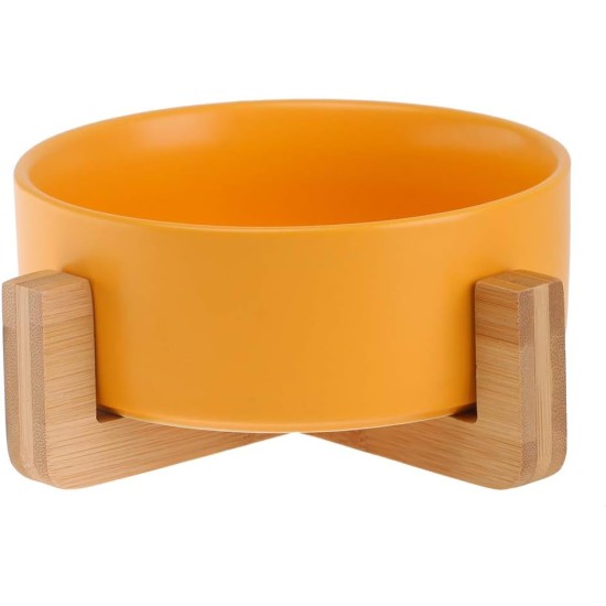 Yellow Ceramic Dog Bowl, Feeding Bowl for Dogs and Cats with Solid Wood Stand Yellow Ceramic Dog Bowl, Feeding Bowl for Dogs and Cats with Solid Wood Stand