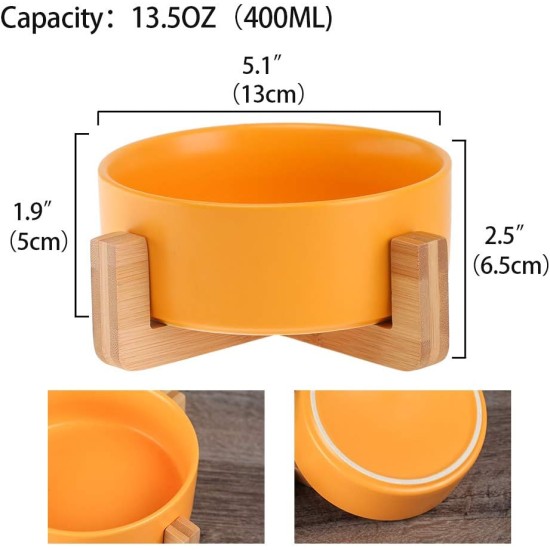 Yellow Ceramic Dog Bowl, Feeding Bowl for Dogs and Cats with Solid Wood Stand Yellow Ceramic Dog Bowl, Feeding Bowl for Dogs and Cats with Solid Wood Stand