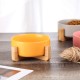 Yellow Ceramic Dog Bowl, Feeding Bowl for Dogs and Cats with Solid Wood Stand Yellow Ceramic Dog Bowl, Feeding Bowl for Dogs and Cats with Solid Wood Stand
