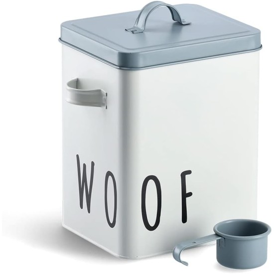 Zeller 19218 Woof Food Box Metal White / Blue Approx. 23.4 x 16.2 x 23.2/25.8 cm
