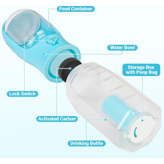 Zivacate Dog Drinking Bottle 600 ml Multifunctional Portable Dog Drinking Bottle for On the Go with 100 g Food Container and Waste Bag Dispenser for Puppies and Cats Travel Accessories Water Dispenser Zivacate Dog Drinking Bottle 600 ml Multifunctional Portable Dog Drinking Bottle for On the Go with 100 g Food Container and Waste Bag Dispenser for Puppies and Cats Travel Accessories Water Dispenser