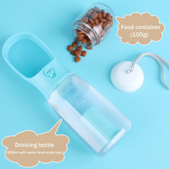 Zivacate Dog Drinking Bottle 600 ml Multifunctional Portable Dog Drinking Bottle for On the Go with 100 g Food Container and Waste Bag Dispenser for Puppies and Cats Travel Accessories Water Dispenser Zivacate Dog Drinking Bottle 600 ml Multifunctional Portable Dog Drinking Bottle for On the Go with 100 g Food Container and Waste Bag Dispenser for Puppies and Cats Travel Accessories Water Dispenser