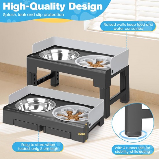 Zivacate Raised Dog Bowl, 6 Height Adjustable and Tilting, Feeding Station, 2 Stainless Steel Bowls, 1 Bowl for Slowing Eating, Non-Slip, Dog Feeding Station for Medium Large Dogs Zivacate Raised Dog Bowl, 6 Height Adjustable and Tilting, Feeding Station, 2 Stainless Steel Bowls, 1 Bowl for Slowing Eating, Non-Slip, Dog Feeding Station for Medium Large Dogs