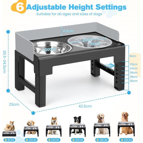 Zivacate Raised Dog Bowl, 6 Height Adjustable and Tilting, Feeding Station, 2 Stainless Steel Bowls, 1 Bowl for Slowing Eating, Non-Slip, Dog Feeding Station for Medium Large Dogs Zivacate Raised Dog Bowl, 6 Height Adjustable and Tilting, Feeding Station, 2 Stainless Steel Bowls, 1 Bowl for Slowing Eating, Non-Slip, Dog Feeding Station for Medium Large Dogs