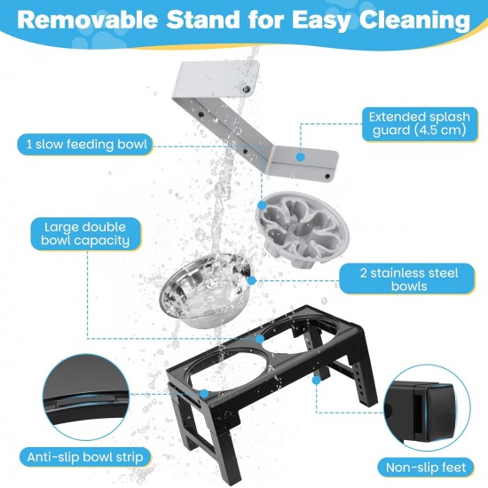 Zivacate Raised Dog Bowl, 6 Height Adjustable and Tilting, Feeding Station, 2 Stainless Steel Bowls, 1 Bowl for Slowing Eating, Non-Slip, Dog Feeding Station for Medium Large Dogs Zivacate Raised Dog Bowl, 6 Height Adjustable and Tilting, Feeding Station, 2 Stainless Steel Bowls, 1 Bowl for Slowing Eating, Non-Slip, Dog Feeding Station for Medium Large Dogs