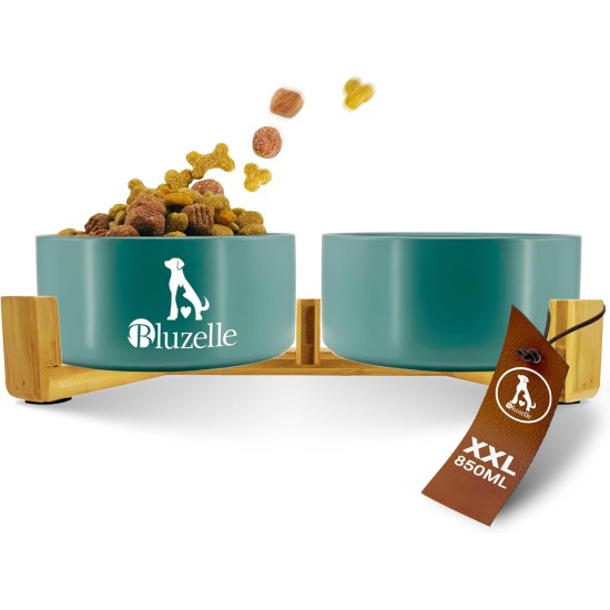 bluzelle Balance Bowl 2-in-1 Dog Bowl Set XXL, 2 x 850 ml Ceramic Bowls with Bamboo Wooden Frame, Non-Slip Feeding Bowl for Dogs and Cats, for Dry Food, Wet Food, Water (Marble, Pink) bluzelle Balance Bowl 2-in-1 Dog Bowl Set XXL, 2 x 850 ml Ceramic Bowls with Bamboo Wooden Frame, Non-Slip Feeding Bowl for Dogs and Cats, for Dry Food, Wet Food, Water (Marble, Pink)