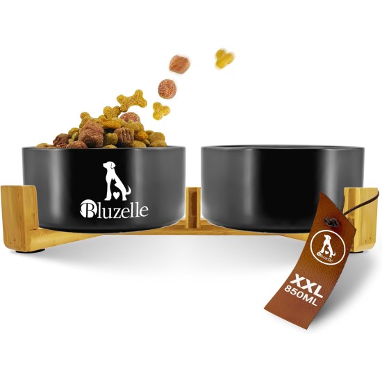 bluzelle Balance Bowl 2-in-1 Dog Bowl Set XXL, 2 x 850 ml Ceramic Bowls with Bamboo Wooden Frame, Non-Slip Feeding Bowl for Dogs and Cats, for Dry Food, Wet Food, Water (Marble, Pink) bluzelle Balance Bowl 2-in-1 Dog Bowl Set XXL, 2 x 850 ml Ceramic Bowls with Bamboo Wooden Frame, Non-Slip Feeding Bowl for Dogs and Cats, for Dry Food, Wet Food, Water (Marble, Pink)