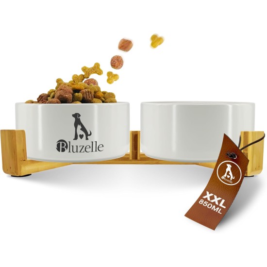 bluzelle Balance Bowl 2-in-1 Dog Bowl Set XXL, 2 x 850 ml Ceramic Bowls with Bamboo Wooden Frame, Non-Slip Feeding Bowl for Dogs and Cats, for Dry Food, Wet Food, Water (Marble, Pink) bluzelle Balance Bowl 2-in-1 Dog Bowl Set XXL, 2 x 850 ml Ceramic Bowls with Bamboo Wooden Frame, Non-Slip Feeding Bowl for Dogs and Cats, for Dry Food, Wet Food, Water (Marble, Pink)