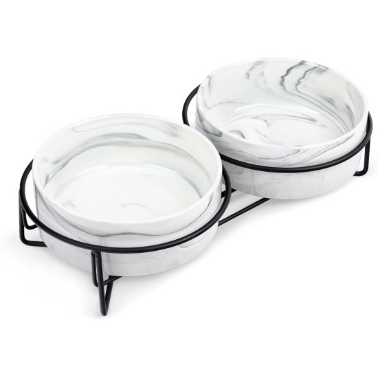 fanquare Set of 2 Dog Bowls Ceramic Double Feeding Bowls Ceramic Grey Marbling Dog Feeding Bowl Cats Feeding Bowl with Black Metal Frame 400 ml fanquare Set of 2 Dog Bowls Ceramic Double Feeding Bowls Ceramic Grey Marbling Dog Feeding Bowl Cats Feeding Bowl with Black Metal Frame 400 ml