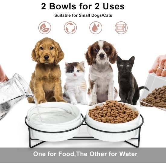 fanquare Set of 2 Dog Bowls Ceramic Double Feeding Bowls Ceramic Grey Marbling Dog Feeding Bowl Cats Feeding Bowl with Black Metal Frame 400 ml fanquare Set of 2 Dog Bowls Ceramic Double Feeding Bowls Ceramic Grey Marbling Dog Feeding Bowl Cats Feeding Bowl with Black Metal Frame 400 ml