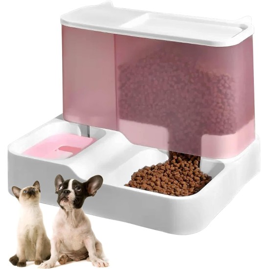 kathson All-in-One Automatic Cat Food and Water Dispenser Set, Gravity Cat Feeder, Large Capacity, Self-Feeding Dog Feeder and Drinker for Small Dogs, Cats (Pink) kathson All-in-One Automatic Cat Food and Water Dispenser Set, Gravity Cat Feeder, Large Capacity, Self-Feeding Dog Feeder and Drinker for Small Dogs, Cats (Pink)