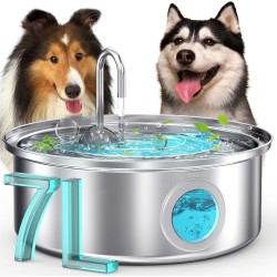 oneisall 7L Drinking Fountain for Dogs, Stainless Steel Dog Fountain with Large Viewing Window, Water Dispenser with LED Light, Ultralight Pump with Overload Protection, 5-Layer Filtration oneisall 7L Drinking Fountain for Dogs, Stainless Steel Dog Fountain with Large Viewing Window, Water Dispenser with LED Light, Ultralight Pump with Overload Protection, 5-Layer Filtration
