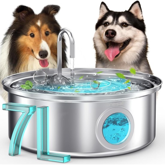 oneisall 7L Drinking Fountain for Dogs, Stainless Steel Dog Fountain with Large Viewing Window, Water Dispenser with LED Light, Ultralight Pump with Overload Protection, 5-Layer Filtration oneisall 7L Drinking Fountain for Dogs, Stainless Steel Dog Fountain with Large Viewing Window, Water Dispenser with LED Light, Ultralight Pump with Overload Protection, 5-Layer Filtration