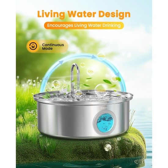 oneisall 7L Drinking Fountain for Dogs, Stainless Steel Dog Fountain with Large Viewing Window, Water Dispenser with LED Light, Ultralight Pump with Overload Protection, 5-Layer Filtration oneisall 7L Drinking Fountain for Dogs, Stainless Steel Dog Fountain with Large Viewing Window, Water Dispenser with LED Light, Ultralight Pump with Overload Protection, 5-Layer Filtration