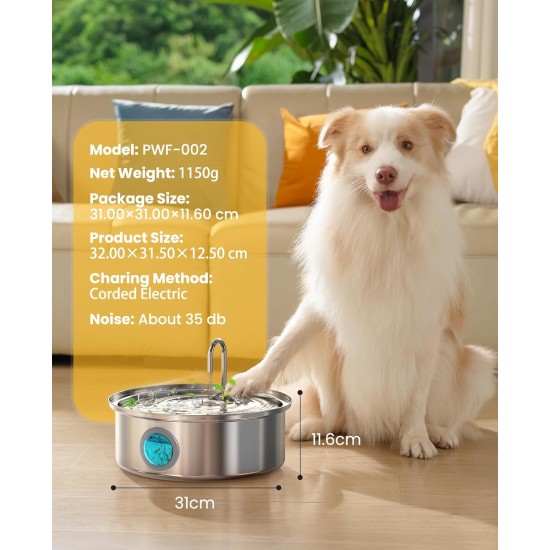 oneisall 7L Drinking Fountain for Dogs, Stainless Steel Dog Fountain with Large Viewing Window, Water Dispenser with LED Light, Ultralight Pump with Overload Protection, 5-Layer Filtration oneisall 7L Drinking Fountain for Dogs, Stainless Steel Dog Fountain with Large Viewing Window, Water Dispenser with LED Light, Ultralight Pump with Overload Protection, 5-Layer Filtration