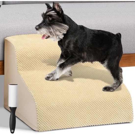 BAKAJI Pet Ladder with 2 Steps and Roller, Removable Ribbed Fabric Cover, Ramp for Cats and Elderly Dogs, High Density Foam Upholstery Ladder (Beige) BAKAJI Pet Ladder with 2 Steps and Roller, Removable Ribbed Fabric Cover, Ramp for Cats and Elderly Dogs, High Density Foam Upholstery Ladder (Beige)