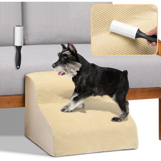 BAKAJI Pet Ladder with 2 Steps and Roller, Removable Ribbed Fabric Cover, Ramp for Cats and Elderly Dogs, High Density Foam Upholstery Ladder (Beige) BAKAJI Pet Ladder with 2 Steps and Roller, Removable Ribbed Fabric Cover, Ramp for Cats and Elderly Dogs, High Density Foam Upholstery Ladder (Beige)