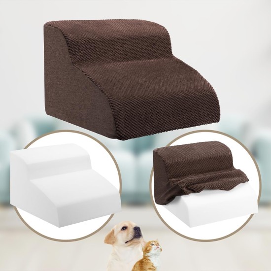 BAKAJI Pet Ladder with 2 Steps and Roller, Removable Ribbed Fabric Cover, Ramp for Cats and Elderly Dogs, High Density Foam Upholstery Ladder (Beige) BAKAJI Pet Ladder with 2 Steps and Roller, Removable Ribbed Fabric Cover, Ramp for Cats and Elderly Dogs, High Density Foam Upholstery Ladder (Beige)