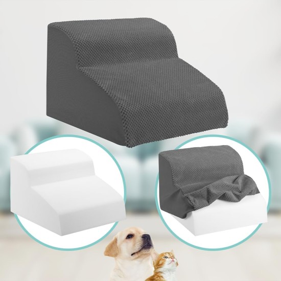 BAKAJI Pet Ladder with 2 Steps and Roller, Removable Ribbed Fabric Cover, Ramp for Cats and Elderly Dogs, High Density Foam Upholstery Ladder (Beige) BAKAJI Pet Ladder with 2 Steps and Roller, Removable Ribbed Fabric Cover, Ramp for Cats and Elderly Dogs, High Density Foam Upholstery Ladder (Beige)