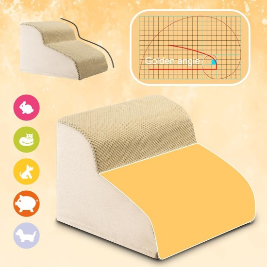 BAKAJI Pet Ladder with 2 Steps and Roller, Removable Ribbed Fabric Cover, Ramp for Cats and Elderly Dogs, High Density Foam Upholstery Ladder (Beige) BAKAJI Pet Ladder with 2 Steps and Roller, Removable Ribbed Fabric Cover, Ramp for Cats and Elderly Dogs, High Density Foam Upholstery Ladder (Beige)