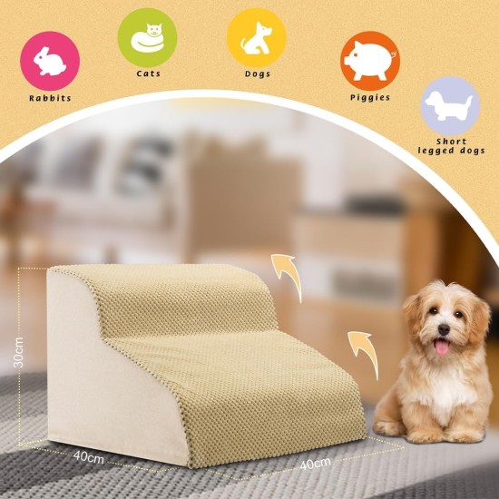 BAKAJI Pet Ladder with 2 Steps and Roller, Removable Ribbed Fabric Cover, Ramp for Cats and Elderly Dogs, High Density Foam Upholstery Ladder (Beige) BAKAJI Pet Ladder with 2 Steps and Roller, Removable Ribbed Fabric Cover, Ramp for Cats and Elderly Dogs, High Density Foam Upholstery Ladder (Beige)