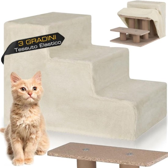 BAKAJI Pet Stairs with 3 Steps and Removable Plush Cover, Ramp for Cats and Older Dogs, High Density Ladder, 45.5 x 36 x 34 cm (Beige) BAKAJI Pet Stairs with 3 Steps and Removable Plush Cover, Ramp for Cats and Older Dogs, High Density Ladder, 45.5 x 36 x 34 cm (Beige)