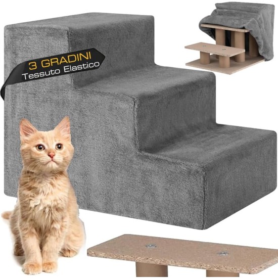 BAKAJI Pet Stairs with 3 Steps and Removable Plush Cover, Ramp for Cats and Older Dogs, High Density Ladder, 45.5 x 36 x 34 cm (Grey) BAKAJI Pet Stairs with 3 Steps and Removable Plush Cover, Ramp for Cats and Older Dogs, High Density Ladder, 45.5 x 36 x 34 cm (Grey)