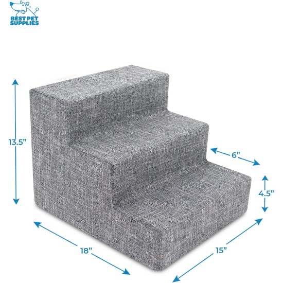 Best Pet Supplies 3-Step CertiPUR-US Certified Foam Pet Stairs/Steps, 18 x 15 x 13-Inch, Gray Linen Best Pet Supplies 3-Step CertiPUR-US Certified Foam Pet Stairs/Steps, 18 x 15 x 13-Inch, Gray Linen