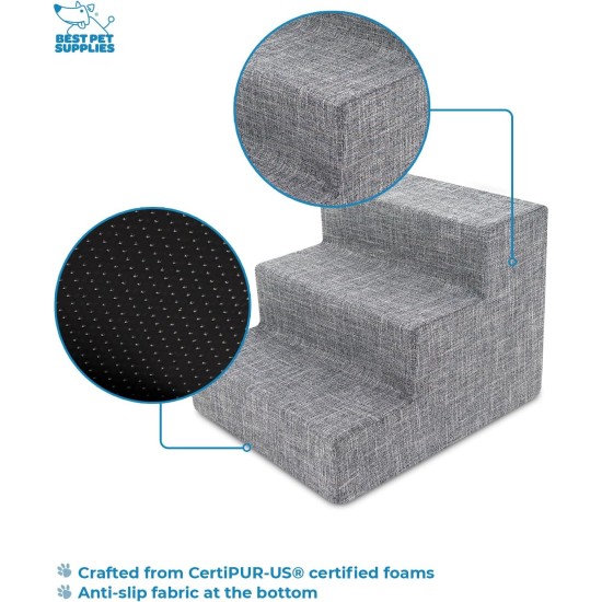 Best Pet Supplies 3-Step CertiPUR-US Certified Foam Pet Stairs/Steps, 18 x 15 x 13-Inch, Gray Linen Best Pet Supplies 3-Step CertiPUR-US Certified Foam Pet Stairs/Steps, 18 x 15 x 13-Inch, Gray Linen