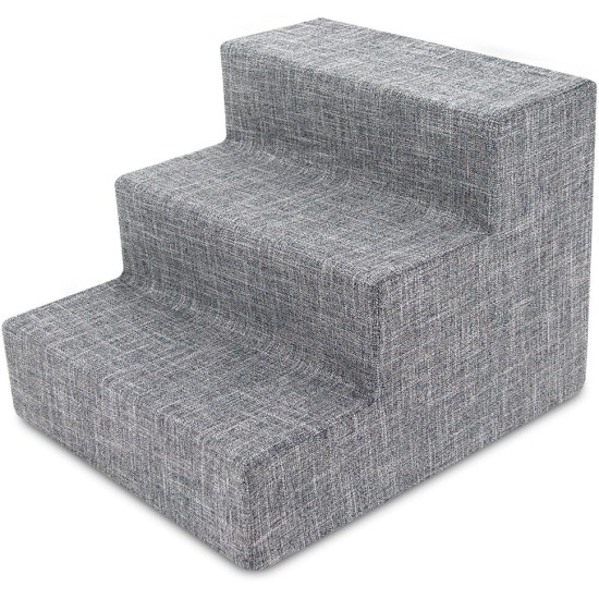 Best Pet Supplies 3-Step CertiPUR-US Certified Foam Pet Stairs/Steps, 18 x 15 x 13-Inch, Gray Linen