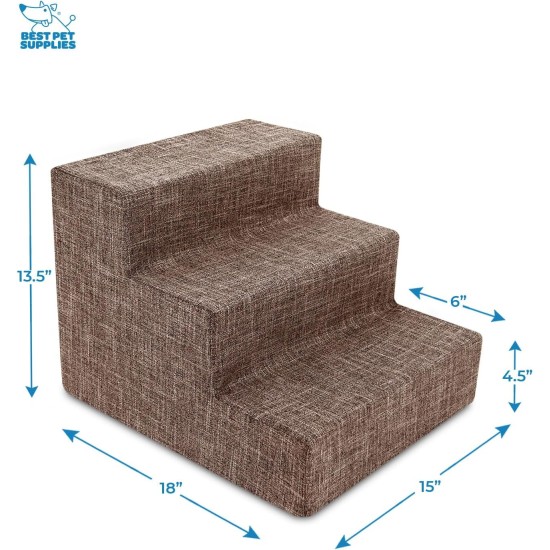 Best Pet Supplies CertiPUR-US Certified Foam Pet Stairs for Dogs and Cats Brown Canvas 3 Steps (H:13.5") Best Pet Supplies CertiPUR-US Certified Foam Pet Stairs for Dogs and Cats Brown Canvas 3 Steps (H:13.5")