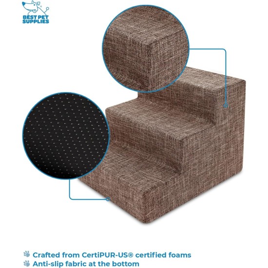 Best Pet Supplies CertiPUR-US Certified Foam Pet Stairs for Dogs and Cats Brown Canvas 3 Steps (H:13.5") Best Pet Supplies CertiPUR-US Certified Foam Pet Stairs for Dogs and Cats Brown Canvas 3 Steps (H:13.5")