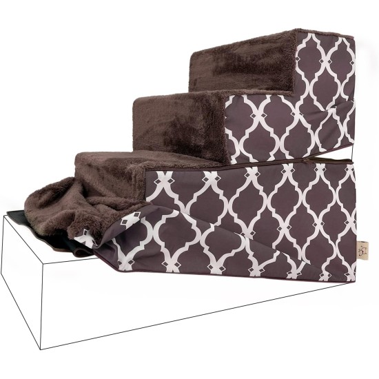 Best Pet Supplies FOLDING FOAM STAIR COVER BROWN GRID PRINT 4 TIER (H:22") Best Pet Supplies FOLDING FOAM STAIR COVER BROWN GRID PRINT 4 TIER (H:22")