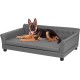 BingoPaw Luxury Dog Sofa for Large Dogs: XXL Dog Couch Made of Breathable Waterproof Leather, Mordern Pet Sofa with Backrest, Orthopaedic Dog Cushion and Wooden Legs, Grey, 120 x 74 x 40 cm