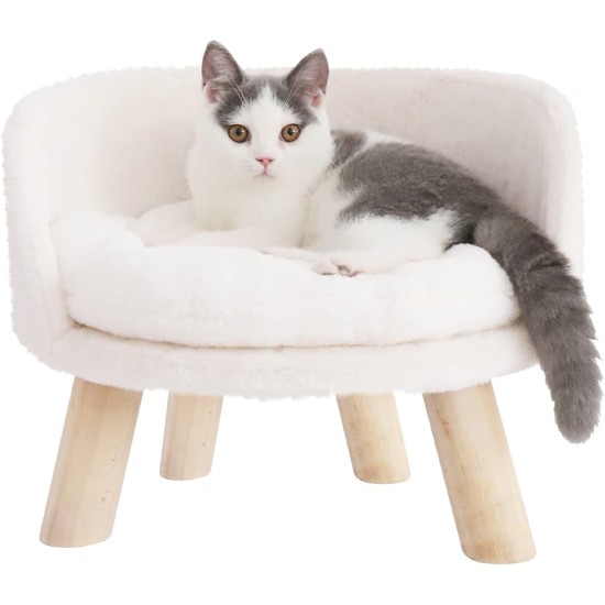 BingoPaw Raised Cat Sofa, Dog Sofa, for Cats, Puppy, Dogs, Avant-Garde Style Pet Sofa, Cat Stool with Wooden Legs, Sturdy Structure Cat Bed with Comfortable Cushion, 40/60 cm, White BingoPaw Raised Cat Sofa, Dog Sofa, for Cats, Puppy, Dogs, Avant-Garde Style Pet Sofa, Cat Stool with Wooden Legs, Sturdy Structure Cat Bed with Comfortable Cushion, 40/60 cm, White