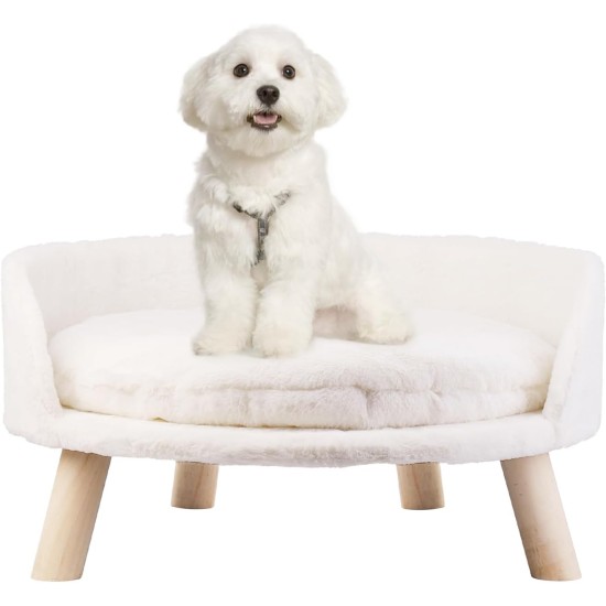 BingoPaw Raised Cat Sofa, Dog Sofa, for Cats, Puppy, Dogs, Avant-Garde Style Pet Sofa, Cat Stool with Wooden Legs, Sturdy Structure Cat Bed with Comfortable Cushion, 40/60 cm, White BingoPaw Raised Cat Sofa, Dog Sofa, for Cats, Puppy, Dogs, Avant-Garde Style Pet Sofa, Cat Stool with Wooden Legs, Sturdy Structure Cat Bed with Comfortable Cushion, 40/60 cm, White