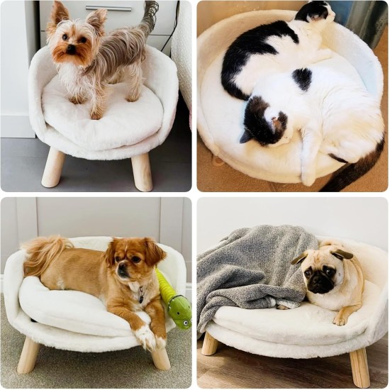 BingoPaw Raised Cat Sofa, Dog Sofa, for Cats, Puppy, Dogs, Avant-Garde Style Pet Sofa, Cat Stool with Wooden Legs, Sturdy Structure Cat Bed with Comfortable Cushion, 40/60 cm, White BingoPaw Raised Cat Sofa, Dog Sofa, for Cats, Puppy, Dogs, Avant-Garde Style Pet Sofa, Cat Stool with Wooden Legs, Sturdy Structure Cat Bed with Comfortable Cushion, 40/60 cm, White