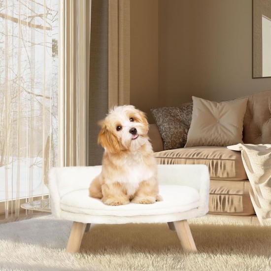 BingoPaw Raised Cat Sofa, Dog Sofa, for Cats, Puppy, Dogs, Avant-Garde Style Pet Sofa, Cat Stool with Wooden Legs, Sturdy Structure Cat Bed with Comfortable Cushion, 40/60 cm, White BingoPaw Raised Cat Sofa, Dog Sofa, for Cats, Puppy, Dogs, Avant-Garde Style Pet Sofa, Cat Stool with Wooden Legs, Sturdy Structure Cat Bed with Comfortable Cushion, 40/60 cm, White