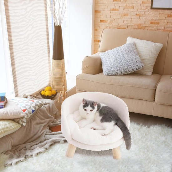 BingoPaw Raised Cat Sofa, Dog Sofa, for Cats, Puppy, Dogs, Avant-Garde Style Pet Sofa, Cat Stool with Wooden Legs, Sturdy Structure Cat Bed with Comfortable Cushion, 40/60 cm, White BingoPaw Raised Cat Sofa, Dog Sofa, for Cats, Puppy, Dogs, Avant-Garde Style Pet Sofa, Cat Stool with Wooden Legs, Sturdy Structure Cat Bed with Comfortable Cushion, 40/60 cm, White