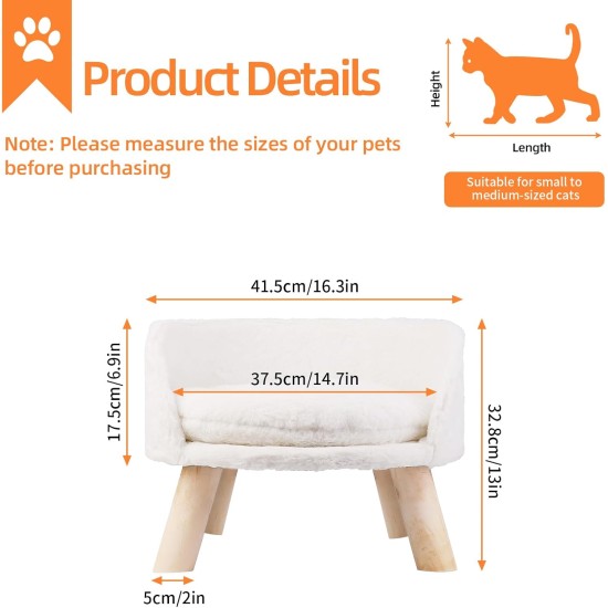 BingoPaw Raised Cat Sofa, Dog Sofa, for Cats, Puppy, Dogs, Avant-Garde Style Pet Sofa, Cat Stool with Wooden Legs, Sturdy Structure Cat Bed with Comfortable Cushion, 40/60 cm, White BingoPaw Raised Cat Sofa, Dog Sofa, for Cats, Puppy, Dogs, Avant-Garde Style Pet Sofa, Cat Stool with Wooden Legs, Sturdy Structure Cat Bed with Comfortable Cushion, 40/60 cm, White