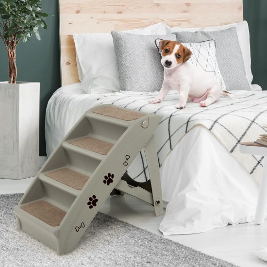 COSTWAY 4-Tier Pet Stairs with Carpeted, Dog Stairs Plastic Cat Stairs Foldable Dog Ramp Portable Pet Stairs for Dogs and Cats, Animal Ramp for Climbing and Scratching (Grey) COSTWAY 4-Tier Pet Stairs with Carpeted, Dog Stairs Plastic Cat Stairs Foldable Dog Ramp Portable Pet Stairs for Dogs and Cats, Animal Ramp for Climbing and Scratching (Grey)