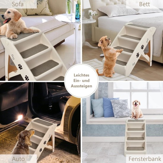 COSTWAY 4-Tier Pet Stairs with Carpeted, Dog Stairs Plastic Cat Stairs Foldable Dog Ramp Portable Pet Stairs for Dogs and Cats, Animal Ramp for Climbing and Scratching (Grey) COSTWAY 4-Tier Pet Stairs with Carpeted, Dog Stairs Plastic Cat Stairs Foldable Dog Ramp Portable Pet Stairs for Dogs and Cats, Animal Ramp for Climbing and Scratching (Grey)