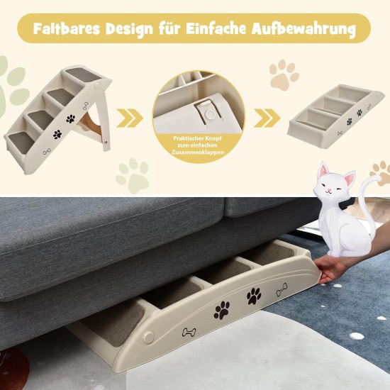 COSTWAY 4-Tier Pet Stairs with Carpeted, Dog Stairs Plastic Cat Stairs Foldable Dog Ramp Portable Pet Stairs for Dogs and Cats, Animal Ramp for Climbing and Scratching (Grey) COSTWAY 4-Tier Pet Stairs with Carpeted, Dog Stairs Plastic Cat Stairs Foldable Dog Ramp Portable Pet Stairs for Dogs and Cats, Animal Ramp for Climbing and Scratching (Grey)