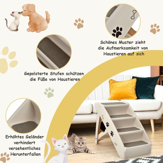 COSTWAY 4-Tier Pet Stairs with Carpeted, Dog Stairs Plastic Cat Stairs Foldable Dog Ramp Portable Pet Stairs for Dogs and Cats, Animal Ramp for Climbing and Scratching (Grey) COSTWAY 4-Tier Pet Stairs with Carpeted, Dog Stairs Plastic Cat Stairs Foldable Dog Ramp Portable Pet Stairs for Dogs and Cats, Animal Ramp for Climbing and Scratching (Grey)