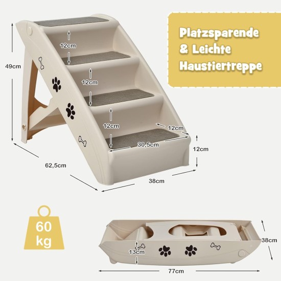 COSTWAY 4-Tier Pet Stairs with Carpeted, Dog Stairs Plastic Cat Stairs Foldable Dog Ramp Portable Pet Stairs for Dogs and Cats, Animal Ramp for Climbing and Scratching (Grey) COSTWAY 4-Tier Pet Stairs with Carpeted, Dog Stairs Plastic Cat Stairs Foldable Dog Ramp Portable Pet Stairs for Dogs and Cats, Animal Ramp for Climbing and Scratching (Grey)