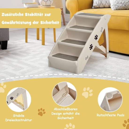 COSTWAY 4-Tier Pet Stairs with Carpeted, Dog Stairs Plastic Cat Stairs Foldable Dog Ramp Portable Pet Stairs for Dogs and Cats, Animal Ramp for Climbing and Scratching (Grey) COSTWAY 4-Tier Pet Stairs with Carpeted, Dog Stairs Plastic Cat Stairs Foldable Dog Ramp Portable Pet Stairs for Dogs and Cats, Animal Ramp for Climbing and Scratching (Grey)