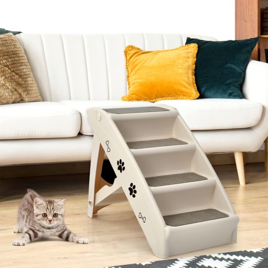 COSTWAY 4-Tier Pet Stairs with Carpeted, Dog Stairs Plastic Cat Stairs Foldable Dog Ramp Portable Pet Stairs for Dogs and Cats, Animal Ramp for Climbing and Scratching (Grey) COSTWAY 4-Tier Pet Stairs with Carpeted, Dog Stairs Plastic Cat Stairs Foldable Dog Ramp Portable Pet Stairs for Dogs and Cats, Animal Ramp for Climbing and Scratching (Grey)